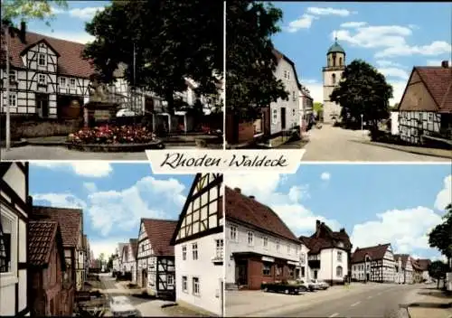 Ak Rhoden Waldeck Diemelstadt Hessen, Ortsansichten, Kirche, Denkmal, Fachwerkhäuser