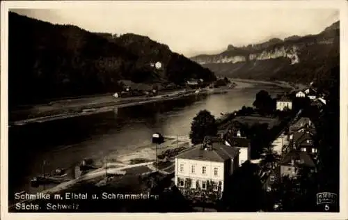 Ak Schmilka Bad Schandau Sächsische Schweiz, Teilansicht mit Schrammsteine