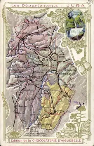 Landkarten Ak Lons le Saunier Jura, Dole, Moirans, Poligny, Vaiteur, Rochefort