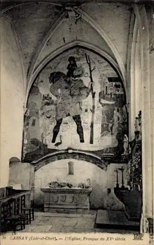 Ak Lassay sur Croisne Loir et Cher, L'Eglise, Fresque du XV siecle