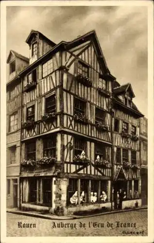 Ak Rouen Seine Maritime, Auberge de l'Ecu de France, Fachwerkhaus, Place du Vieux Marché