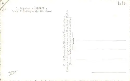 Ak Passagierschiff Liberté, CGT, Bibliothekssalon der 1. Klasse