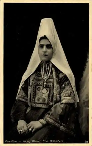 Ak Betlehem Palästina, Young Woman, costume, Portrait