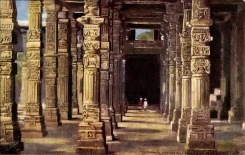 Künstler Ak Delhi Indien, Colonnade, Hindu Pillars, Qutab Minar, Tempelpartie, Tuck 7235