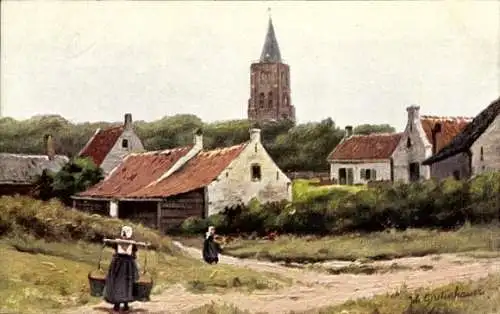 Künstler Ak Gerstenhauer, Johann Georg, niederländisches Dorfmotiv, Wasserträgerin