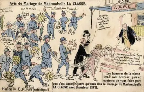 Ak Heiratsanzeige von Mademoiselle La Classe, mit Monsieur Civil