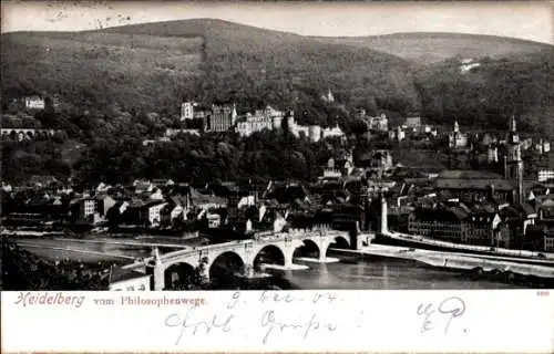 Ak Heidelberg am Neckar, Panorama, vom Philosophenwege gesehen