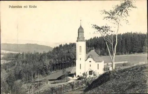 Ak Pobershau Marienberg im Erzgebirge, Kirche mit Umgebung