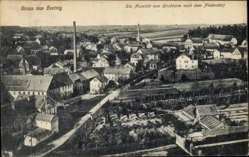 Ak Bretnig Hauswalde Großröhrsdorf in Sachsen, Blick vom Kirchturm nach dem Niederdorf