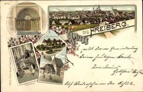 Litho Freiberg in Sachsen, Panorama, Goldene Pforte, Schloss