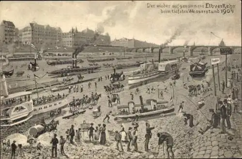 Ak Dresden Altstadt, wieder aufgenommener Elbverkehr bei tiefsten Wasserstand 1904