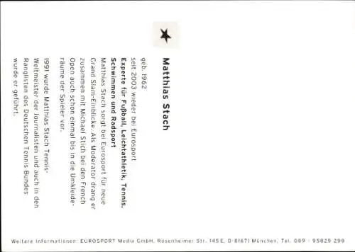 Ak Moderator Matthias Stach, Portrait, Eurosport, Autogramm