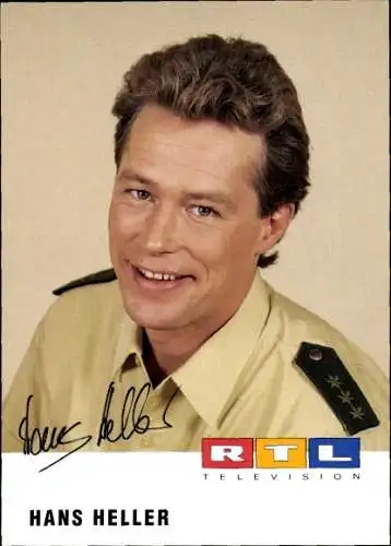 Ak Schauspieler Hans Heller, Portrait, RTL, Polizeiuniform, Serie Die Wache, Autogramm