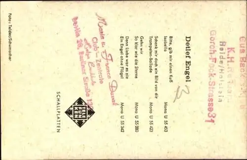 Ak Sänger Detlef Engel, Portrait, Autogramm