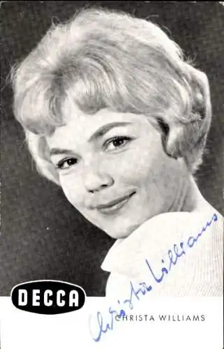 Ak Sängerin Christa Williams, Portrait, Decca Schallplatten, Autogramm