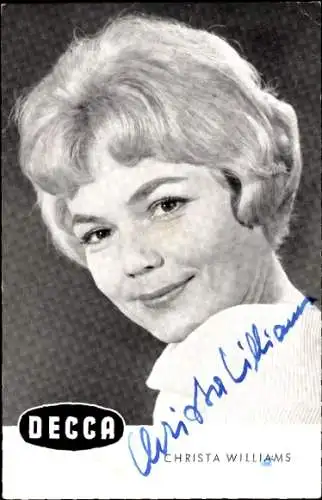 Ak Sängerin Christa Williams, Portrait, Decca Schallplatten, Autogramm