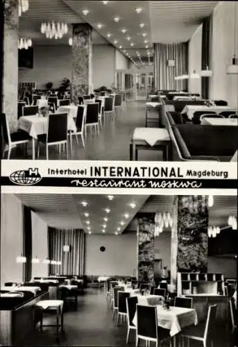 Ak Magdeburg an der Elbe, Interhotel International, Restaurant Moskwa, Innenansicht