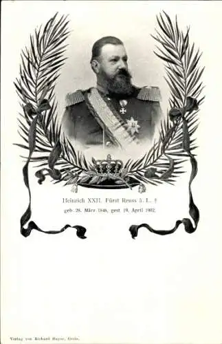 Ak Fürst Heinrich XXII, Reuss ä. L., Trauerkarte zum Tod 1902