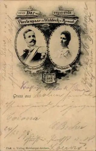 Ak Fürst Friedrich zu Waldeck und Pyrmont, Fürstin Bathildis zu Schaumburg-Lippe, Portrait