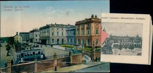 Leporello Ak Kraków Krakau Polen, Stadtansichten, Bahnhof, Tuchhalle