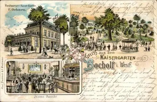 Litho Bocholt im Münsterland, Restaurant Kaisergarten, Innenansicht