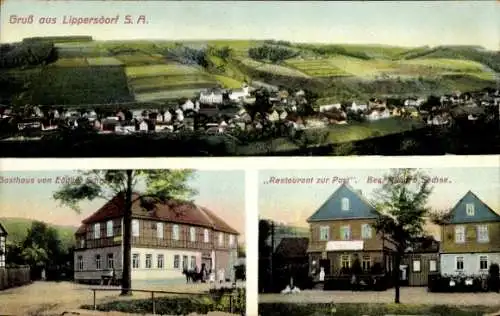 Ak Lippersdorf Erdmannsdorf in Thüringen, Totalansicht, Restaurant zur Post