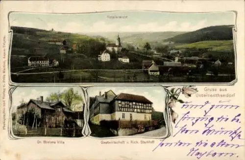 Ak Unterrenthendorf Renthendorf in Thüringen, Totalansicht, Dr. Brehms Villa, Gastwirtschaft