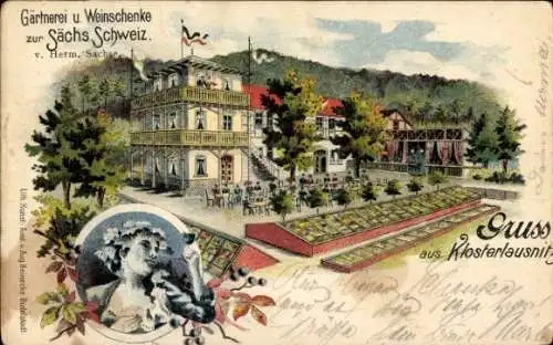 Litho Bad Klosterlausnitz in Thüringen, Gärtnerei und Weinschänke Zur Sächsischen Schweiz