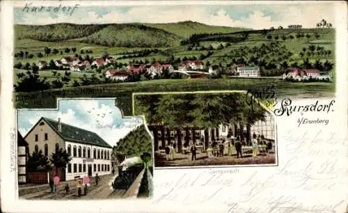 Litho Kursdorf Eisenberg, Gasthof Kursdorf, Totale, Garten