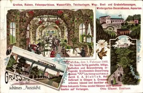 Litho Weida in Thüringen, Schöne Aussicht, Wintergarten, Oschütztal Viadukt