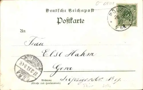 Litho Pölzig in Thüringen, Gasthof zur Erholung, Apotheke, Schloss, Totale