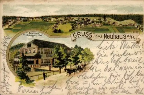 Litho Neuhaus am Rennweg Thüringen, Gasthaus Thüringer Hof