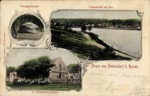 Ak Petersdorf Bad Saarow in der Mark, Totalansicht mit See, G. Neumann´s Gasthof, Markgrafenstein