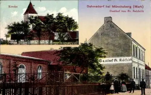 Ak Dahmsdorf Müncheberg in der Mark, Kirche, Gasthof