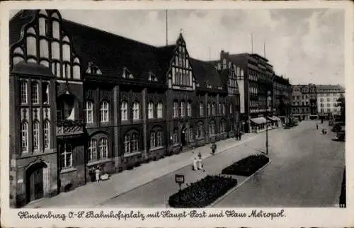 Ak Zabrze Hindenburg Oberschlesien, Bahnhofsplatz, Hauptpost und Haus Metropol