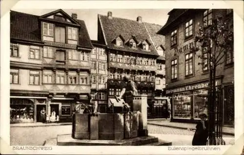 Ak Braunschweig in Niedersachsen, Eulenspiegelbrunnen, Geschäft Hermann Ehrenberg