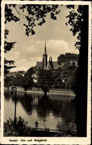 Ak Wrocław Breslau Schlesien, Oder, Kreuzkirche