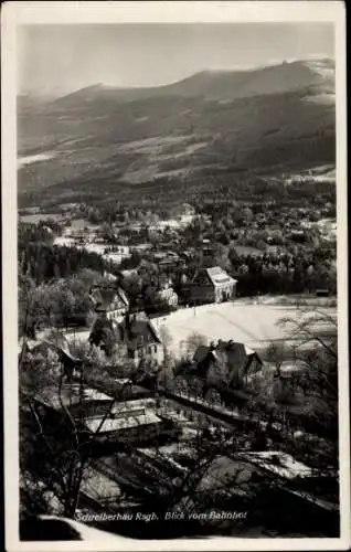 Ak Szklarska Poręba Schreiberhau Riesengebirge Schlesien, Blick vom Bahnhof