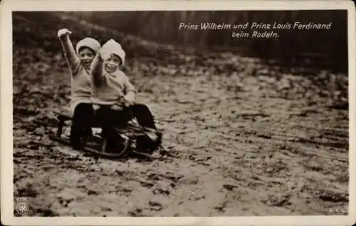 Ak Prinzen Wilhelm und Louis Ferdinand von Preußen beim Rodeln