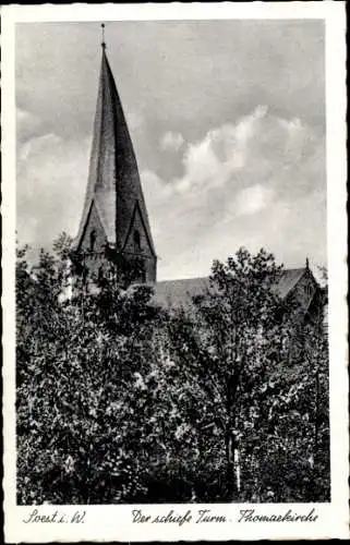 Ak Soest in Westfalen, schiefer Turm, Thomaskirche