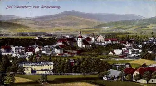 Ak Cieplice Śląskie Zdrój Bad Warmbrunn Riesengebirge Schlesien, Panorama vom Scholzenberg