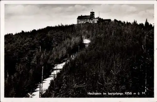 Ak Hochstein im Isergebirge Schlesien, Aufgang, Berghaus mit Aussichtsturm