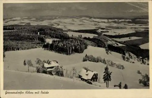 Ak Grenzendorf Riesengebirge Schlesien, Grenzendorfer Höhen, Baude, Schnee