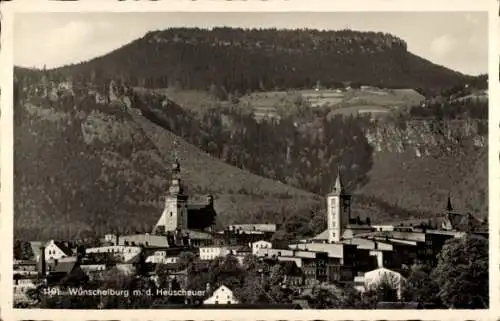 Ak Radków Wünschelburg Schlesien, Ort mit dem Heuscheuer, Kirchturm