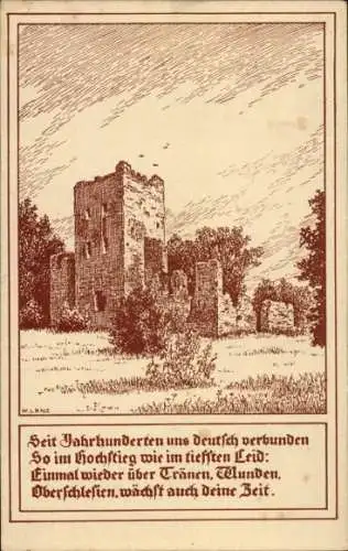 Künstler Ak Lenz, W., Chudow Oberschlesien, Ruine, Gedicht Franz Lüdike