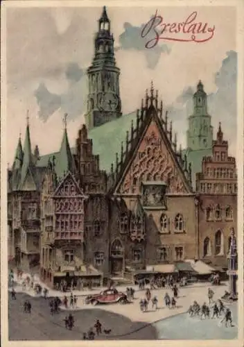 Ak Wrocław Breslau Schlesien, Rathaus, Ring