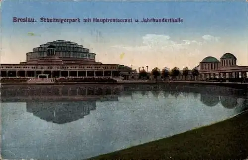 Ak Wrocław Breslau Schlesien, Jahrhunderthalle, Scheitnigerpark, Hauptrestaurant