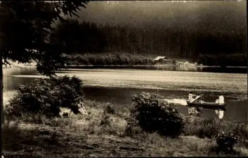 Ak Scheibe Alsbach Neuhaus am Rennweg Thüringen, Stausee, Teilansicht, Ruderboot