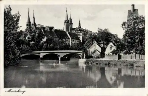 Ak Merseburg an der Saale, Teilansicht, Brücke