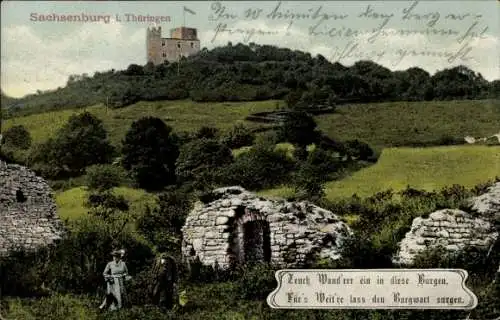 Ak Sachsenburg im Kyffhäuserkreis Thüringen, Burgen, Ruine